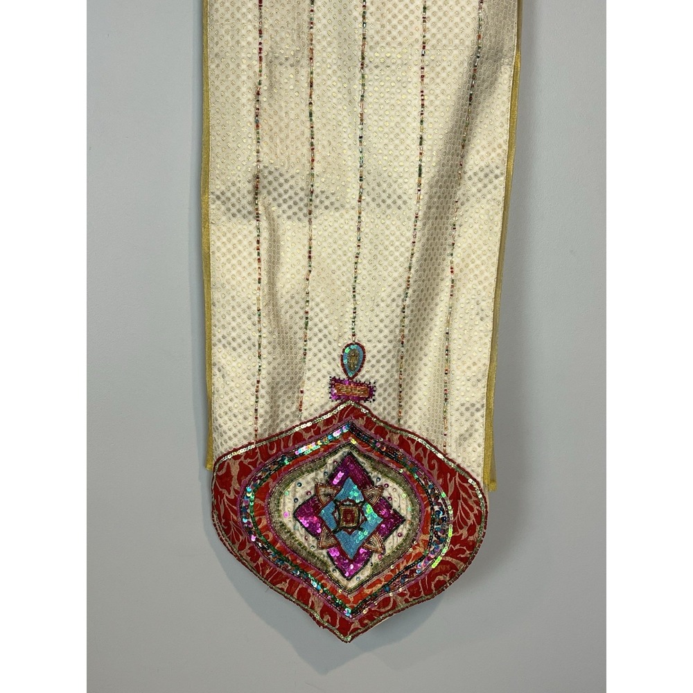 Pier 1 One Imports Ornament Table Runner Sequins Beaded Tapestry 71" x 13"